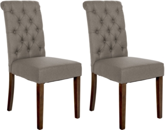 CLP 2er Set Esszimmerstühle Lisburn Mit Lehne im Chesterfield Design,taupe Stoff