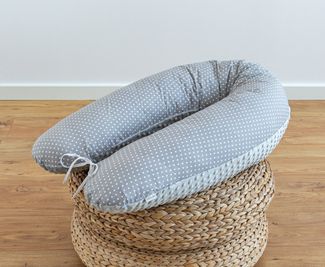 Loolay Seitenschläferkissen Mini PUNKTE Grau Baumwolle/ MINKY Schwangerschaftskissen Kissen, WEICH oder EPS Kügelchen Füllung, 170 oder 190 cm SIZE-Standard, Stillkissen + Kissenbezug abnehmbar mit Reißverschluss!, LOOLAY® 100% Europäische Stoffe und K...