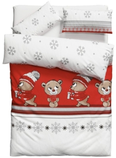 my home Bettwäsche Janina in Gr. 135x200 oder 155x220 cm, Linon, 2 teilig, 100% Baumwolle, viele Winterdesigns: Patchwork, Schneemann, Eule, Bär