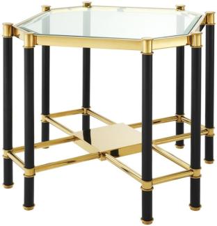 Casa Padrino Luxus Beistelltisch mit Glasplatte Gold / Schwarz 72,5 x 72,5 x H. 55,5 cm - Wohnzimmermöbel