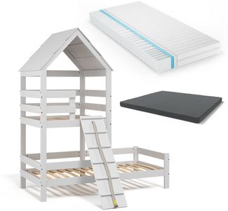 Hausbett Teddy Weiß 90x200 cm mit 2 Matratzen Vitalispa