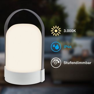 BRILONER - LED Tischlampe kabellos IP44 mit Touch, dimmbar in Stufen, warmweißes Licht, Akku Tischleuchte, Nachttischlampe, LED Lampe, Camping, Outdoor, 14,5 x 13,5 x 24 cm, Grau-Anthrazit
