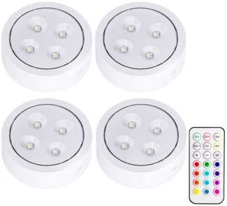 Jibenhome LED Unterbauleuchte RGB LED Unterschrankleucht Kabellose, Kleiderschranklitch Fernbedienung, Batteriebetrieben Unterbauleuchte, 13Farben & 2Modi,4 Helligkeit
