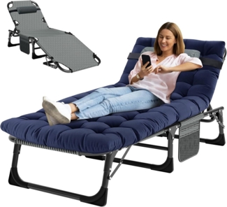 Meulbaty Klappbett Klappbar Sonnen Liege für Balkon/Garten, mit Auflage und Seitentasche (1-St) mit 5-stufiges Verstellmechanismus und 2.3-3cm Matratze
