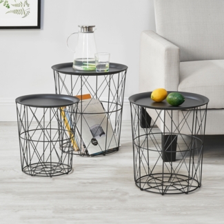 Couchtisch Worcester 3er Set Metallkorb Schwarz en. casa