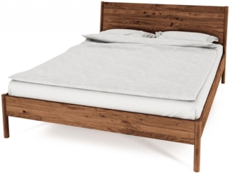 Bett Zola Wildeiche massiv choco 90x200 mit Holzkopfteil und Holzbeinen