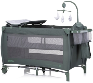Chipolino Reisebett Bella 2 Ebenen seitlicher Eingang Musikmobile Wickelauflage grün gemustert