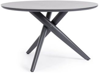 Gartenesstisch Julian aus Aluminium und Stein, modern rund, anthrazit, für 4–6 Personen