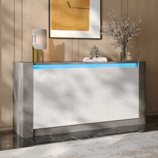 Sideboard mit zementgraue Akzente, drei Türen und verstellbarem Regal, hochglänzende Oberfläche