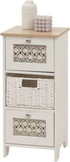 Kommode HWC-O75, Schubladenschrank, 3 Schubfächer Korbschubladen Holz Melamin 63x30x30cm ~ natur-weiß