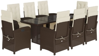 vidaXL 9-tlg. Garten-Essgruppe mit Kissen Braun Poly Rattan 3212491