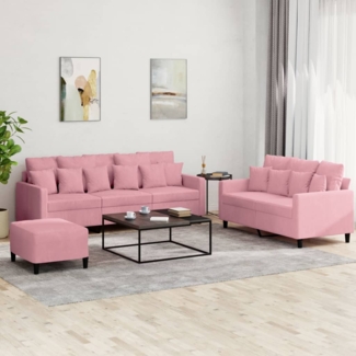 vidaXL 3-tlg. Sofagarnitur mit Kissen Rosa Samt 3201733