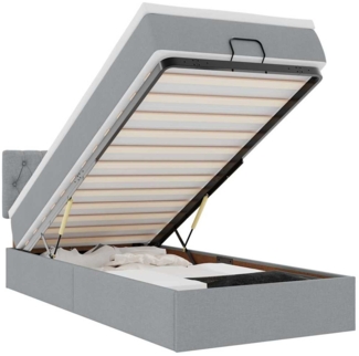 vidaXL Ottoman-Bett mit Matratze & LEDs Hellgrau 90x190 cm Stoff 3312353