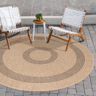 Carpettex Outdoorteppich Vintage Design, Rund, Höhe: 5 mm, Runder Teppich Vintage Design Naturfarben für Terrassen Küchen Balkon