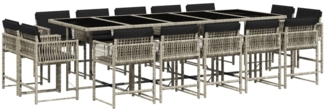 vidaXL 15-tlg. Garten-Essgruppe mit Kissen Hellgrau Poly Rattan 3211595