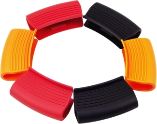 6 Stück Silikon-unterstützte Heißgriffhalter, Topflappenabdeckungen, rutschfeste Topflappenabdeckungen, hitzebeständige Topflappen, Kochgeschirrgriffe für Bratpfannen aus Gusseisen (Rot, Orange, Schwarz)