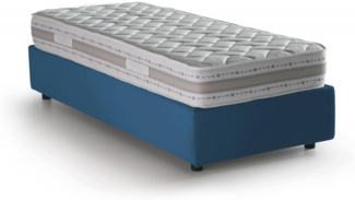 Dmora Einzelbett Avova, Bettkasten mit Stoffbezug, 100 % Made in Italy, Öffnung vorne, inklusive Matratze 80 x 200 cm, Blau