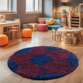 SIMPEX24 Teppich Fußball Design, Rund, Höhe: 30 mm, Kinder Teppich Fußball Form Kinderzimmer Versch. Farben und Größen