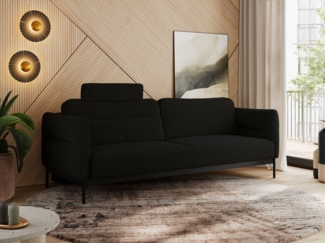 Sofa mit Schlaffunktion, schwarze MetallStoff, mobile Kopfstütze, Schlafsofa mit losen Kissen - SALENTO - Schwarz Boucle