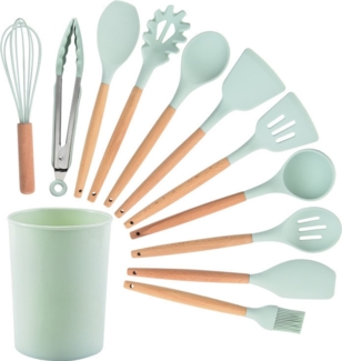 12-teiliges Silikon-Kochgeschirr-Set – Hitzebeständiges Antihaft-Kochgeschirr-Set – BPA-freie Kochutensilien – Rührgeschirr-Set – Grün