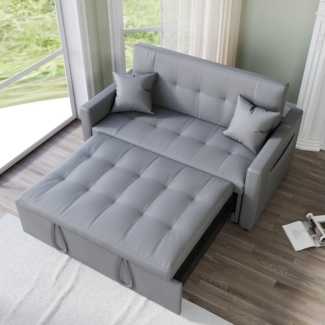SONNI Schlafsofa Klappbares Sofabett 2-in-1 mit Katzenleder Sofa Bettcouch, mit Schlaffunktion, 3 Verstellbare Winkel, Couch mit 2 Kissen
