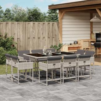 vidaXL 11-tlg. Garten-Essgruppe mit Kissen Hellgrau Poly Rattan 3211391