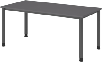 bümö höhenverstellbarer Schreibtisch H-Serie 160x80 cm in graphit, Gestell in Graphit - PC Tisch für's Büro manuell höhenverstellbar, Computertisch verstellbar, HS-16-G-G