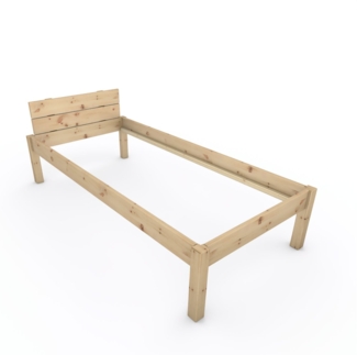 Pfostenbett "metallarm" Zirbe Holzbett "Daybett" 100x220 cm 48cm Einzelbett
