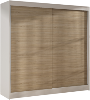 Kleiderschrank Basti X 200 cm - Schwebetürenschrank mit Kleiderstange und Einlegeboden, Schlafzimmerschrank mit 2 Türen, Schiebetürenschrank 200 x 215 x 58 cm (Weiß/Sonoma)