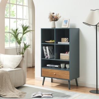 Bücherregal mit Schublade Reyljand 120 x 70 x 40 cm Grau/Eicheoptik [en. casa]