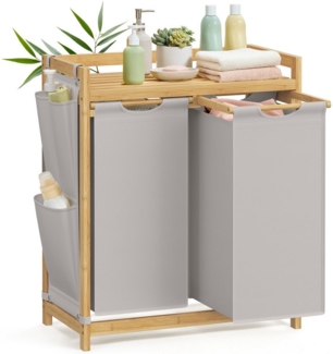 SONGMICS Wäschekorb Wäschekorb, Wäschekorb 2/3/4 Fächer, Bambus, Wäschesammler 100/150/200 L