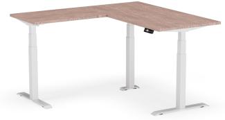 elektrisch höhenverstellbarer Schreibtisch L-SHAPE 160 x 160 x 60 - 80 cm - Gestell Weiss, Platte Walnuss