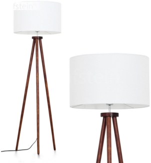 hofstein Stehlampe Stehlampe aus Holz/Stoff in Dunkelbraun/Weiß, ohne Leuchtmittel, skandinavische Design Leuchte, Schirm (40 cm) u. Fußschalter, 1x E27