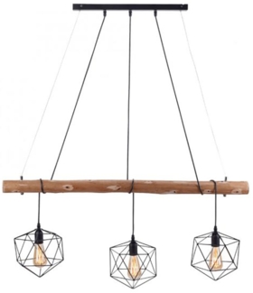 Pendelleuchte, Metall, Holz, Gitteroptik, 3 Flammig, L 100cm