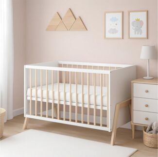 Baby-Delux Babybett Juna Weiß Kiefernholz Schutzgitter, Kinderbett 60x120 weiß Kiefer Matratze