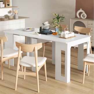 HOMCOM Klapptisch für bis 6 Personen, mit Stahlgleitschienen (Ausziehbar Küchentisch, 1-St, Esstisch), für Wohnzimmer, Esszimmer, Küche, 60-180 x 85 x 75 cm, Weiß