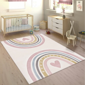 Paco Home Kinderteppich Cosmos 351, rechteckig, Höhe: 16 mm, Kurzflor, Spielteppich, Motiv Regenbogen & Herz, Kinderzimmer