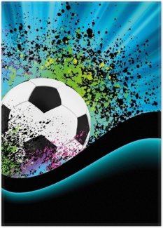 Wallario Teppich Fußball - Design Wellen und Regenbogen in blau, rechteckig, rutschfest