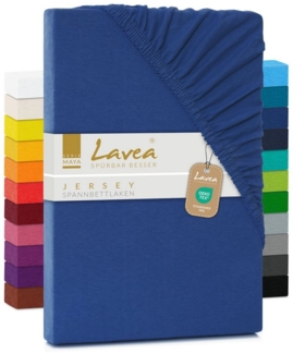 Jersey Spannbettlaken, Spannbetttuch, Lavea Serie Maya, 200x220 cm für Boxspring- und Wasserbetten, Royalblau, 100% Baumwolle, hochwertige Verarbeitung, mit Gummizug