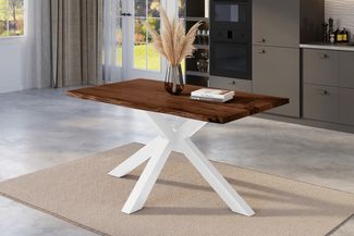 Esstisch Baumkante massiv Akazie nussbaum 120 x 80 cm Spider-Gestell weiß KALEA 163999843
