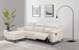 Places of Style Ecksofa Lund in Cord, L-Form, 261 cm, mit manueller, o. elektrischer Relaxfunktion, USB, Kopfteilverstellung