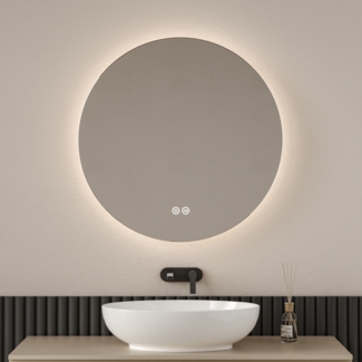 EMKE Rund Badspiegel mit LED Beleuchtung und Touch, 3 Lichtfarbe, Dimmbar, ф 70 cm