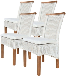 Esszimmer Stühle Set Rattanstühle Perth 4 Stück weiß Esstisch Stühle Korbstühle nachhaltig mit Sitzkissen