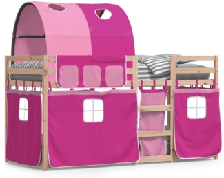 vidaXL Etagenbett mit Vorhängen und Tunnel, Massivholz Kiefer, Natur, 80x200 cm