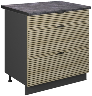Vicco Küchenunterschrank Eiche Paneel 80 cm mit 3 Schubladen, AP Anthrazit, Fame-Line