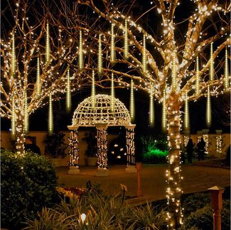 Rosnek Lichterkette Regen Lichterkette, 30/50CM, Schneefall Lichter für Hochzeit, 4 Farben, Warmweiß, Weiß, Mehrfarbig, Blau, 8 Röhren