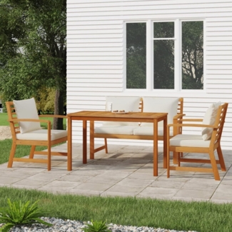 Balkon Lounge Set Holz 4 Personen Gartenmöbel mit Sofa und Tisch