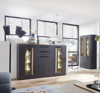 Highboard LOFT-TWO graphit Laminat Artisan Eiche inkl. LED