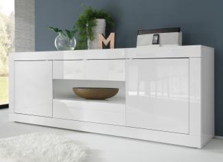 INOSIGN Sideboard Basic Breite 240 cm, Kommode 2 Türen, 2 Schubkästen, Anrichte, Weiss HochglanzLack, Metallgriff, moderne Rahmenoptik, viel Stauraum