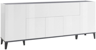 Dmora Kommode Amour, 6-türiges Küchen-Sideboard, Wohnzimmer-Buffet, 100 % Made in Italy, 200 x 40 x 82 cm, glänzendes Weiß und Schiefer,